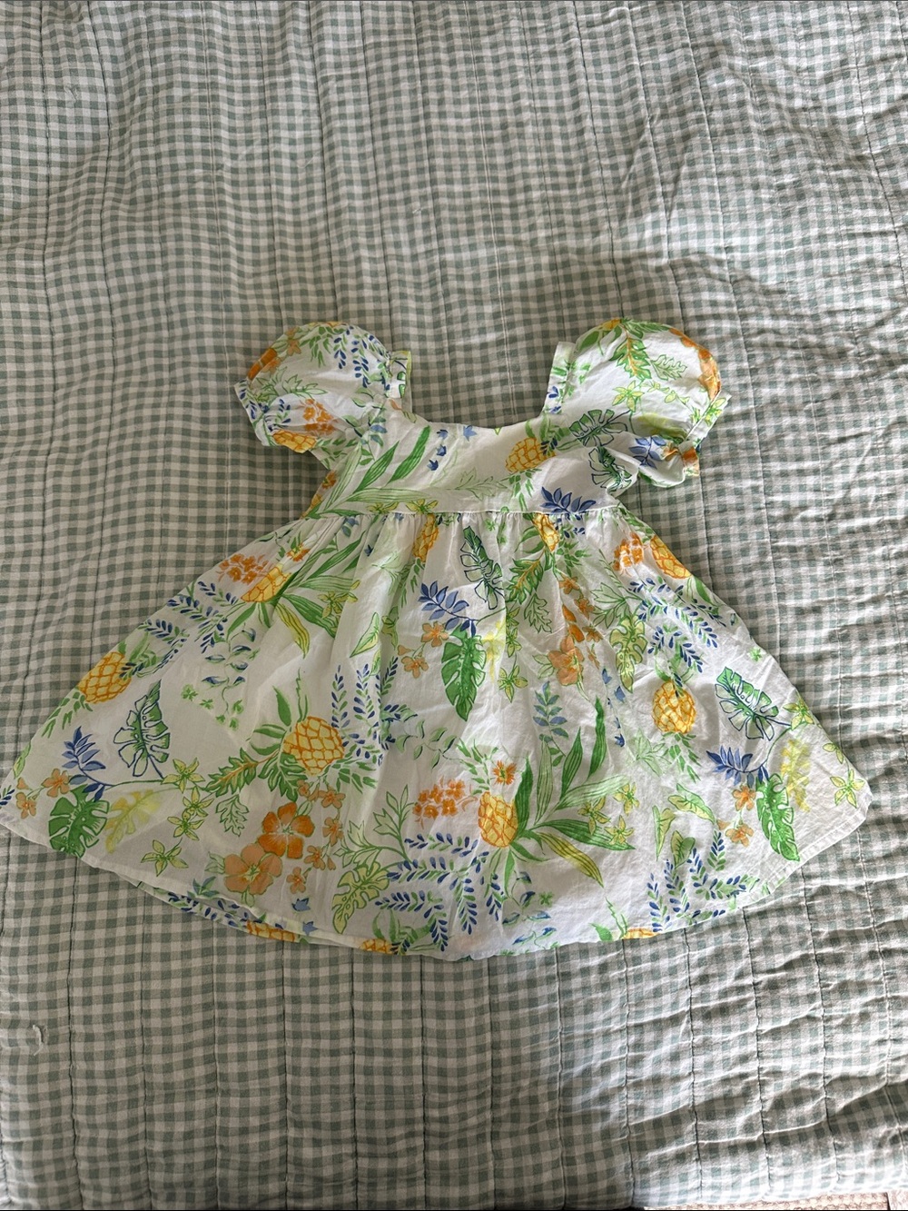 Janie and Jack White Dress with Yellow Pineapple and Green Leaf Print